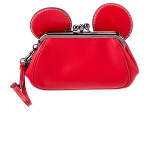 Coach x Disney Mickey Mouse Red Leather Kisslock Wristlet Limited Edition